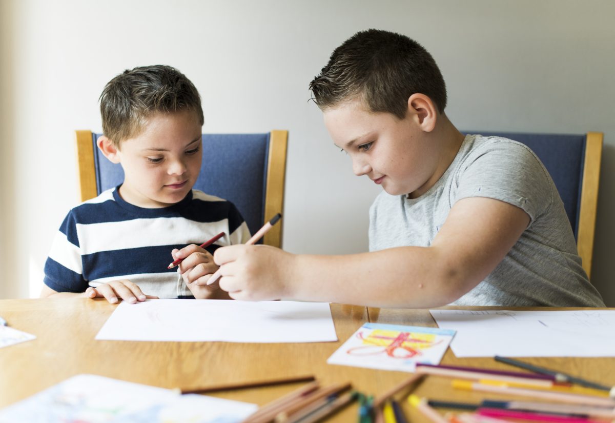 Cute Brothers Drawing At A Table